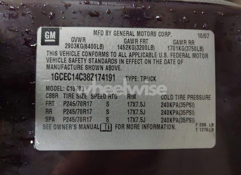 Photo 9 of 2008 Chevrolet Silverado 1500 WORK TRUCK (VIN 1GCEC14C38Z174191)