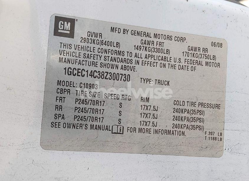 Photo 9 of 2008 Chevrolet Silverado 1500 WORK TRUCK (VIN 1GCEC14C38Z300730)