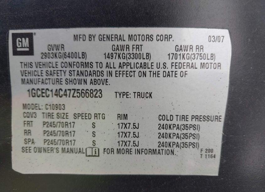 Photo 9 of 2007 Chevrolet Silverado 1500 WORK TRUCK (VIN 1GCEC14C47Z566823)