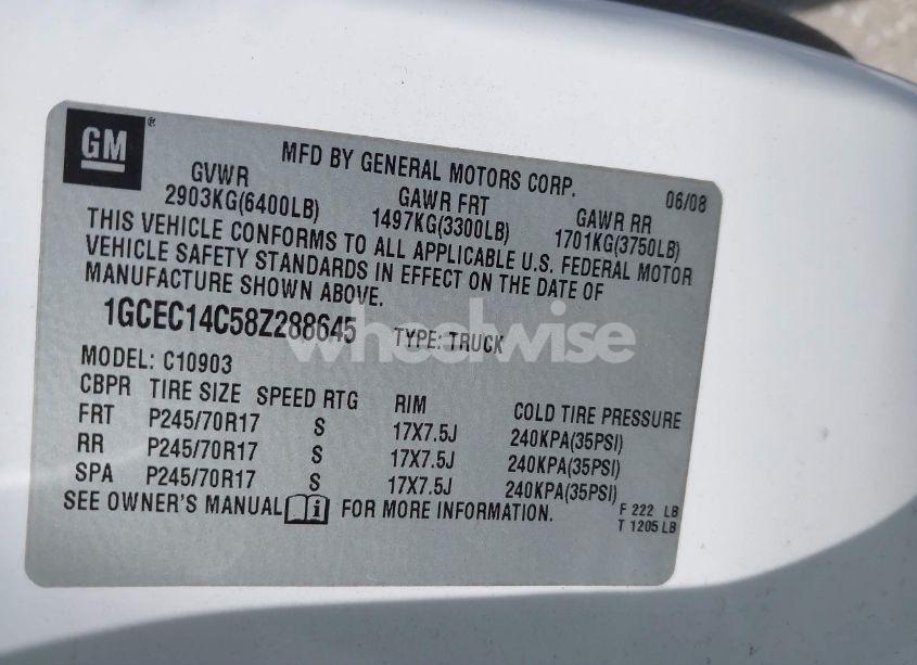 Photo 9 of 2008 Chevrolet Silverado 1500 WORK TRUCK (VIN 1GCEC14C58Z288645)