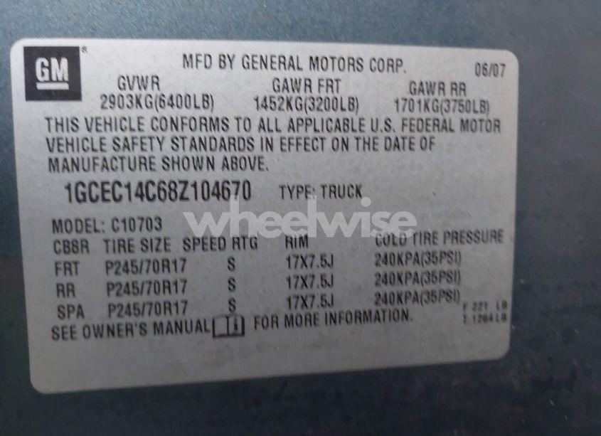 Photo 9 of 2008 Chevrolet Silverado 1500 WORK TRUCK (VIN 1GCEC14C68Z104670)