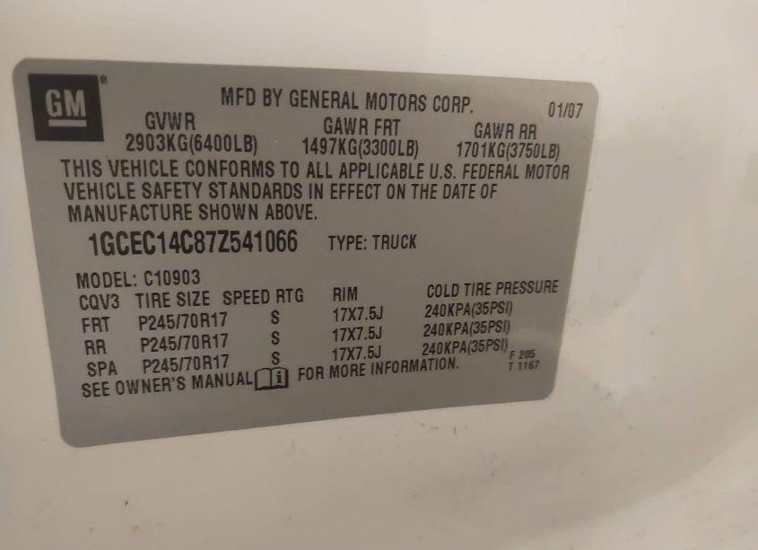 Photo 9 of 2007 Chevrolet Silverado 1500 WORK TRUCK (VIN 1GCEC14C87Z541066)