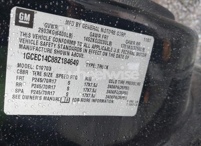 Photo 9 of 2008 Chevrolet Silverado 1500 WORK TRUCK (VIN 1GCEC14C88Z184649)