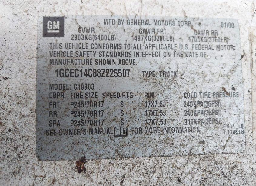 Photo 9 of 2008 Chevrolet Silverado 1500 WORK TRUCK (VIN 1GCEC14C88Z225507)