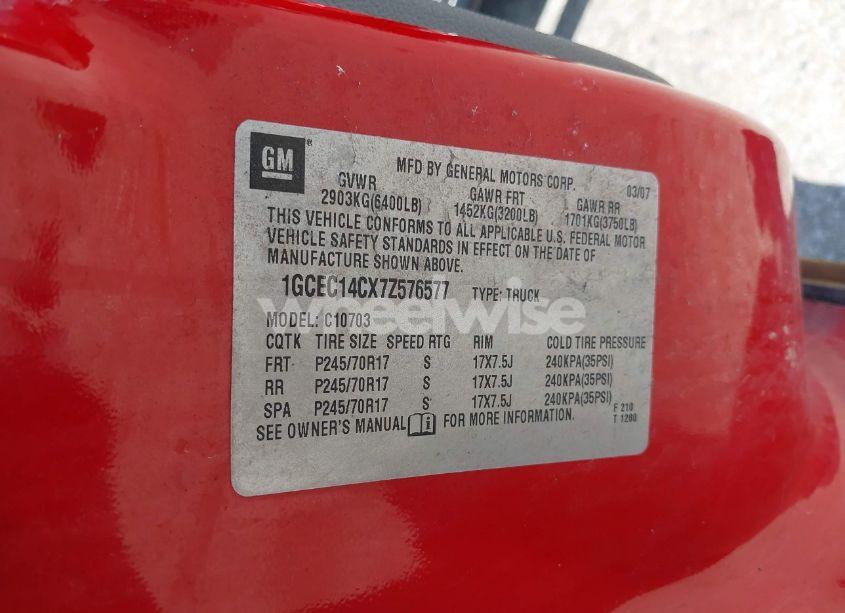 Photo 9 of 2007 Chevrolet Silverado 1500 WORK TRUCK (VIN 1GCEC14CX7Z576577)