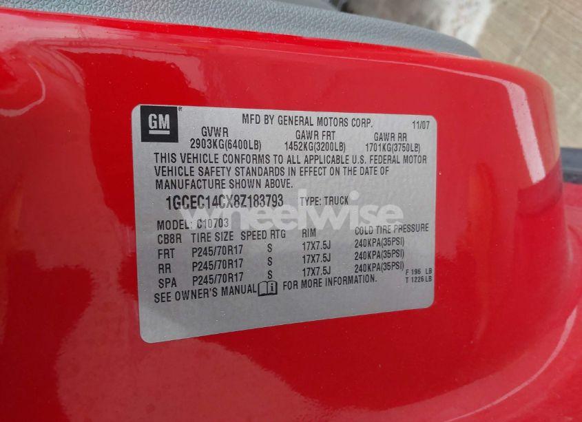 Photo 9 of 2008 Chevrolet Silverado 1500 WORK TRUCK (VIN 1GCEC14CX8Z183793)