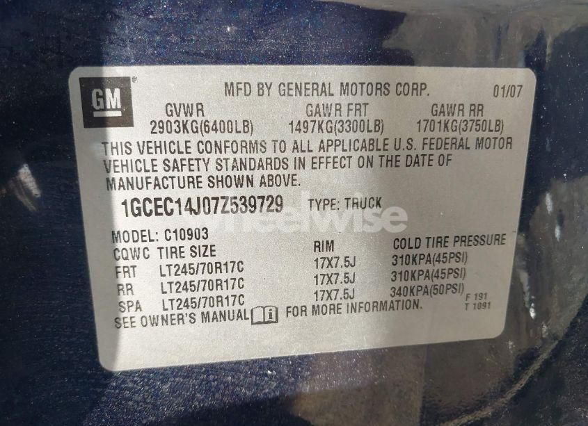 Photo 9 of 2007 Chevrolet Silverado 1500 WORK TRUCK (VIN 1GCEC14J07Z539729)