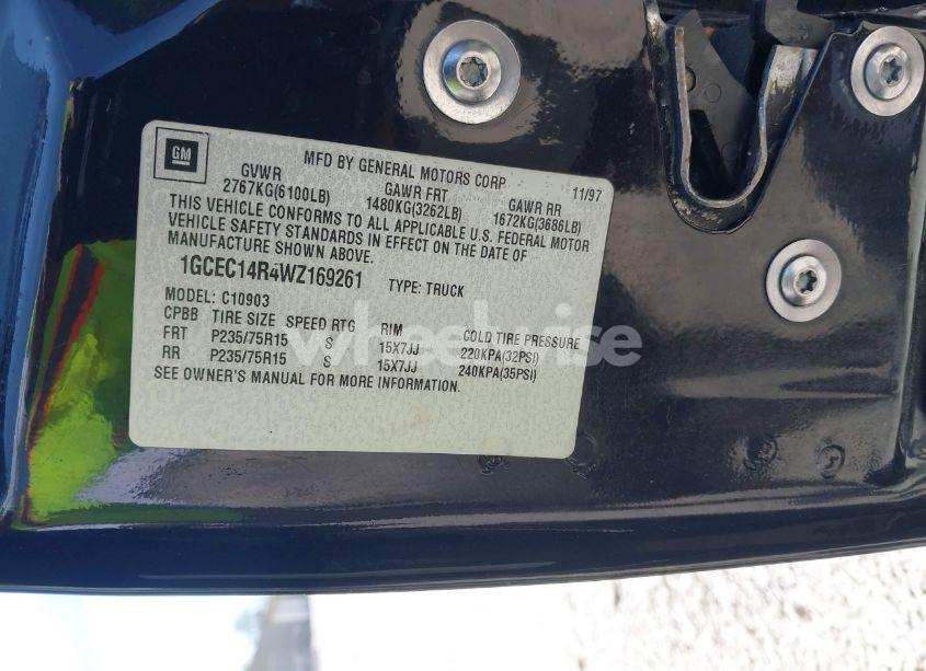 Photo 9 of 1998 Chevrolet C1500 FLEETSIDE (VIN 1GCEC14R4WZ169261)