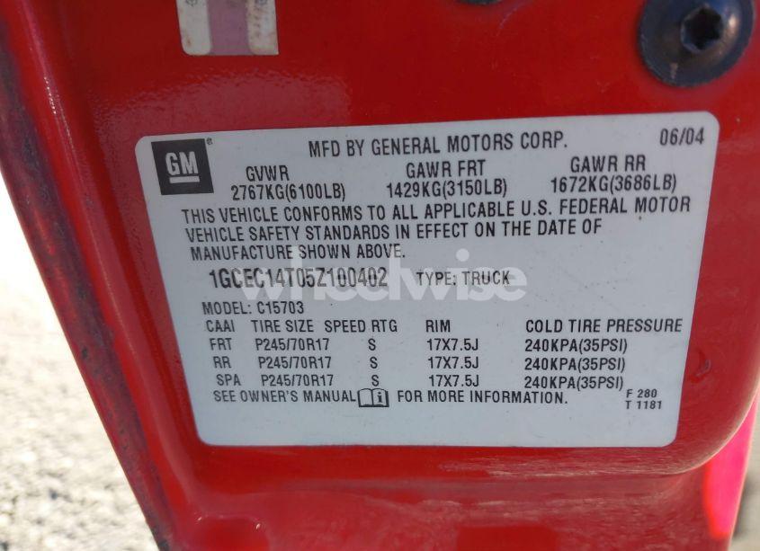 Photo 9 of 2005 Chevrolet Silverado 1500 LS (VIN 1GCEC14T05Z100402)