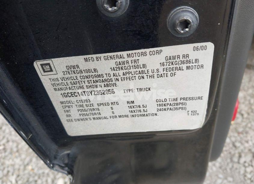 Photo 9 of 2000 Chevrolet Silverado 1500 LS (VIN 1GCEC14T0YZ352056)