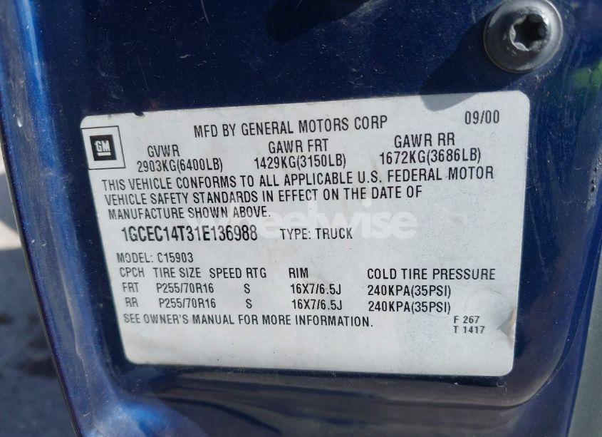 Photo 9 of 2001 Chevrolet Silverado 1500 LS (VIN 1GCEC14T31E136988)