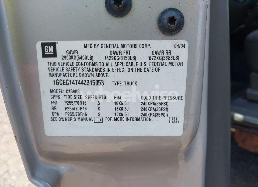 Photo 9 of 2004 Chevrolet Silverado 1500 WORK TRUCK (VIN 1GCEC14T44Z315053)