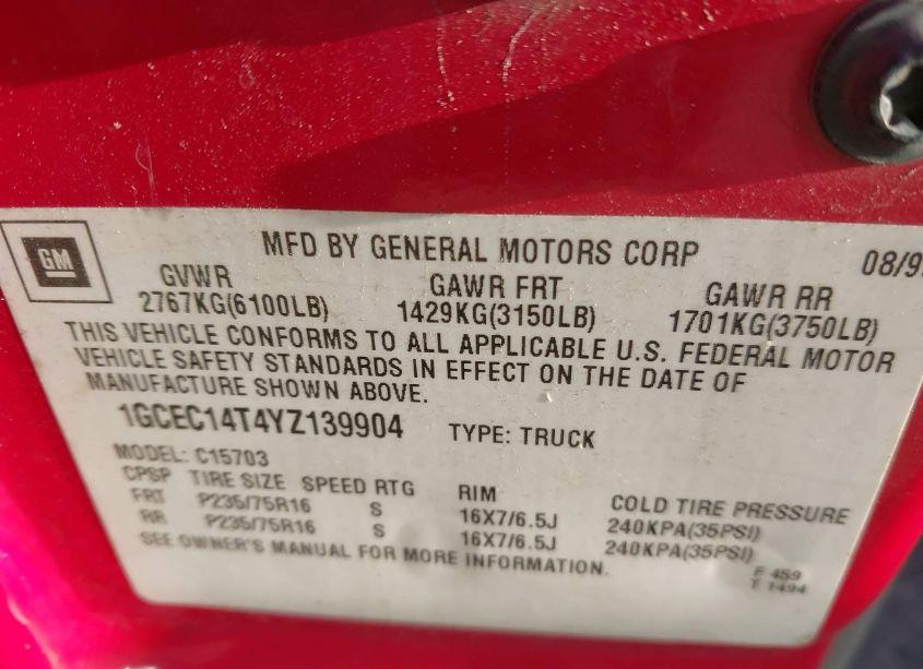 Photo 9 of 2000 Chevrolet Silverado 1500 LS (VIN 1GCEC14T4YZ139904)