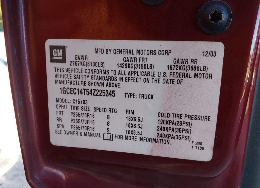 Photo 9 of 2004 Chevrolet Silverado 1500 LS (VIN 1GCEC14T54Z225345)