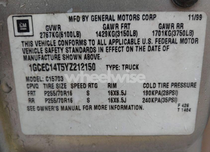 Photo 9 of 2000 Chevrolet Silverado 1500 LS (VIN 1GCEC14T5YZ212150)