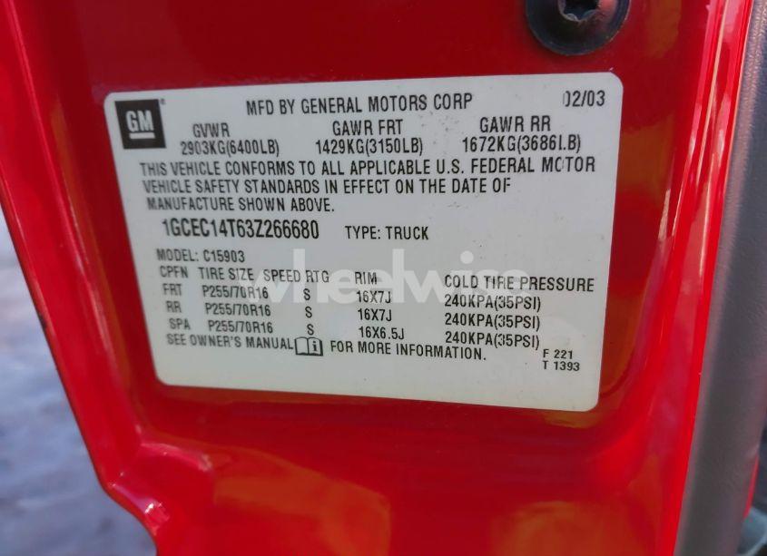 Photo 9 of 2003 Chevrolet Silverado 1500 LS (VIN 1GCEC14T63Z266680)