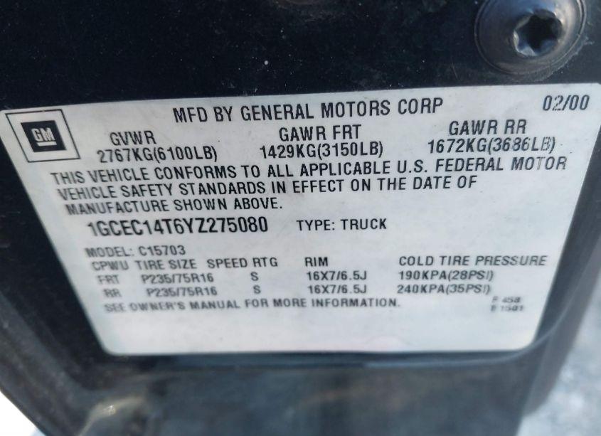 Photo 9 of 2000 Chevrolet Silverado 1500 LS (VIN 1GCEC14T6YZ275080)