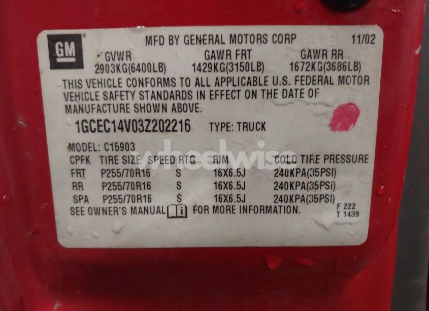 Photo 9 of 2003 Chevrolet Silverado 1500 WORK TRUCK (VIN 1GCEC14V03Z202216)