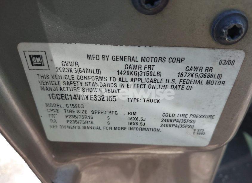 Photo 9 of 2000 Chevrolet Silverado 1500 (VIN 1GCEC14V0YE332155)