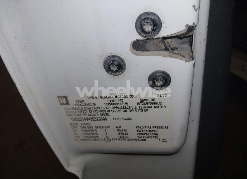 Photo 9 of 2003 Chevrolet Silverado 1500 (VIN 1GCEC14V43E320308)