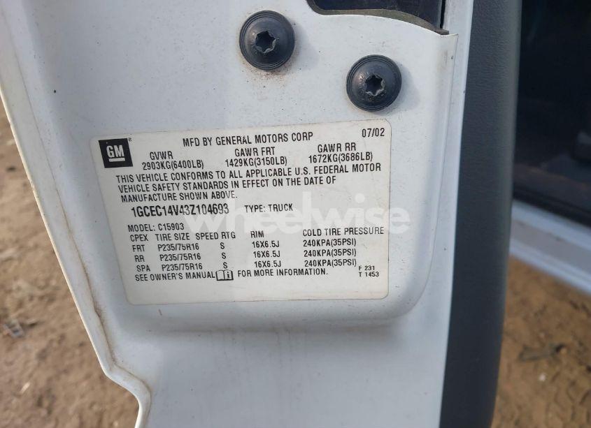 Photo 9 of 2003 Chevrolet Silverado 1500 WORK TRUCK (VIN 1GCEC14V43Z104693)