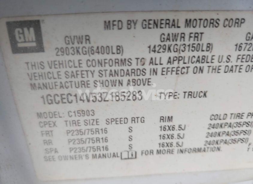 Photo 9 of 2003 Chevrolet Silverado 1500 WORK TRUCK (VIN 1GCEC14V53Z185283)