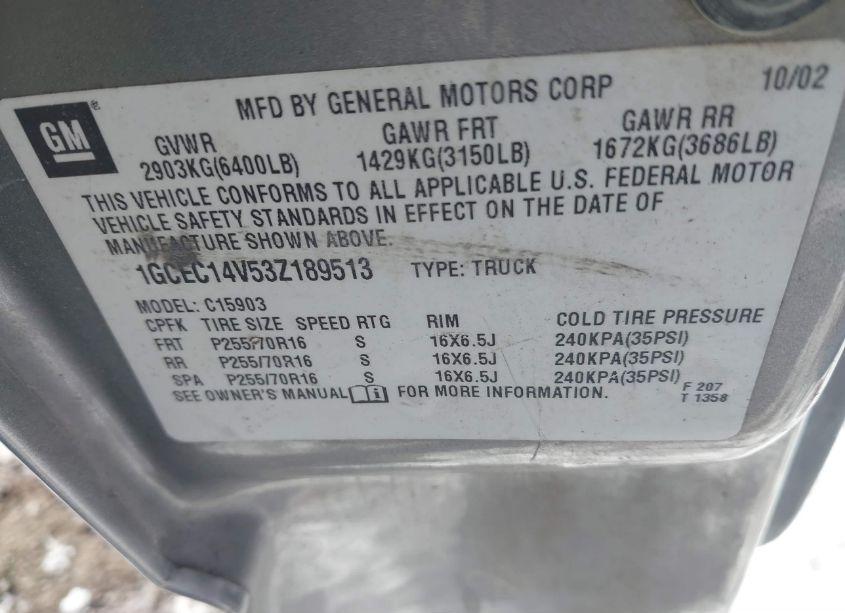 Photo 9 of 2003 Chevrolet Silverado 1500 LS (VIN 1GCEC14V53Z189513)