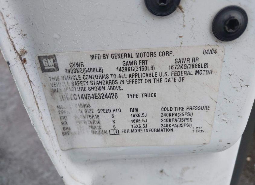 Photo 9 of 2004 Chevrolet Silverado 1500 WORK TRUCK (VIN 1GCEC14V54E324420)