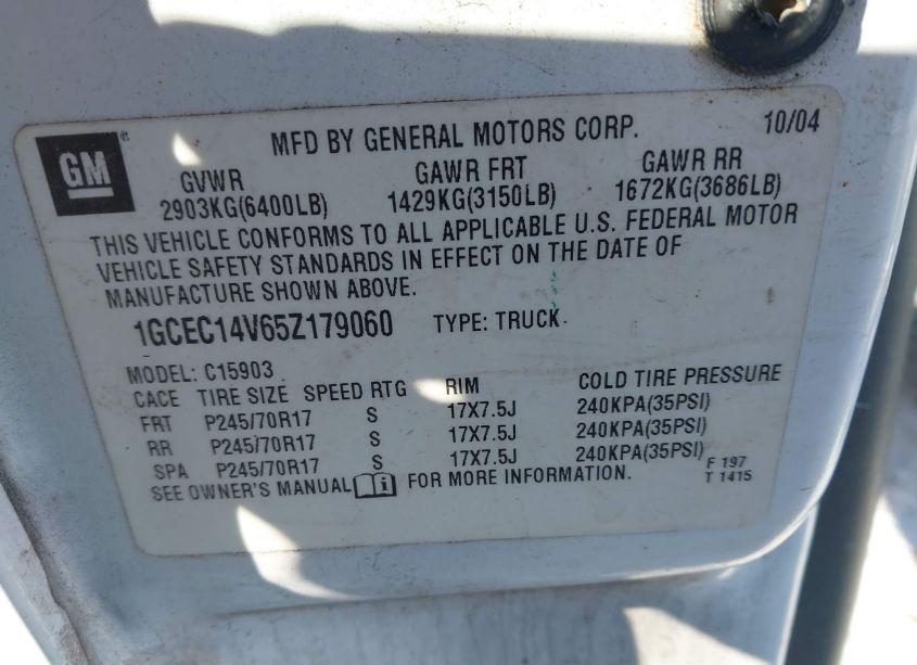 Photo 9 of 2005 Chevrolet Silverado 1500 WORK TRUCK (VIN 1GCEC14V65Z179060)