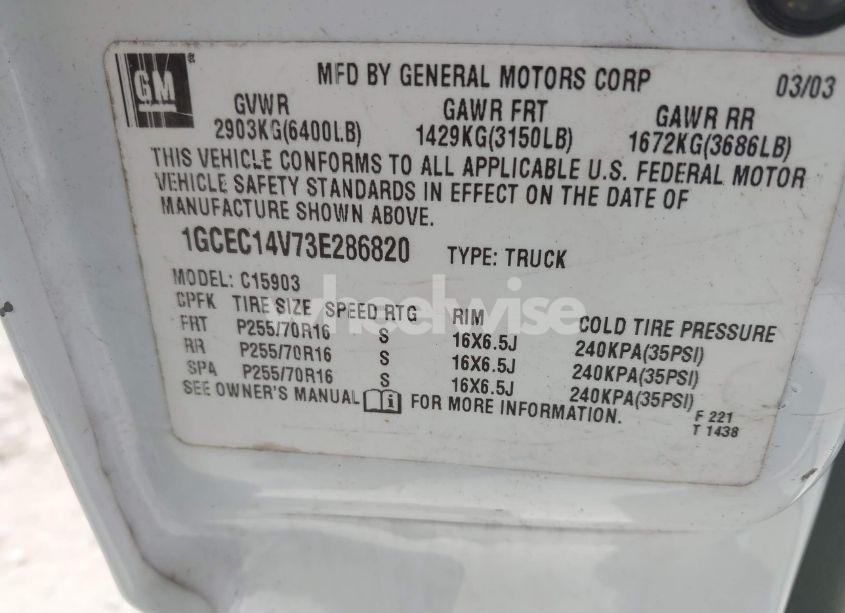 Photo 9 of 2003 Chevrolet Silverado 1500 WORK TRUCK (VIN 1GCEC14V73E286820)