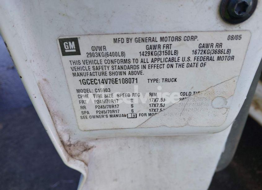 Photo 9 of 2006 Chevrolet Silverado 1500 WORK TRUCK (VIN 1GCEC14V76E108071)
