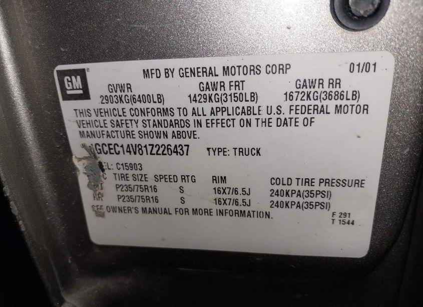 Photo 9 of 2001 Chevrolet Silverado 1500 LS (VIN 1GCEC14V81Z226437)