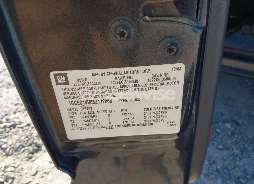Photo 9 of 2005 Chevrolet Silverado 1500 (VIN 1GCEC14V85Z172868)