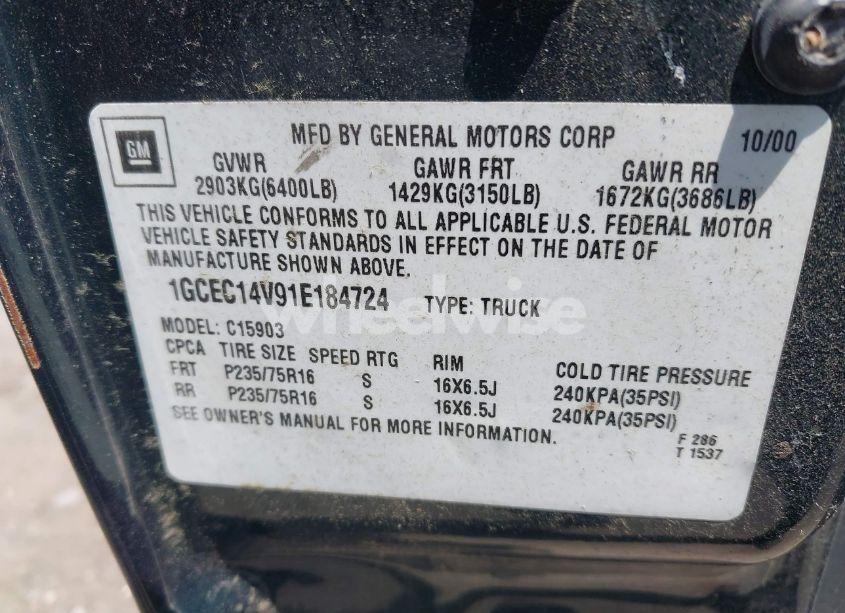 Photo 9 of 2001 Chevrolet Silverado 1500 (VIN 1GCEC14V91E184724)