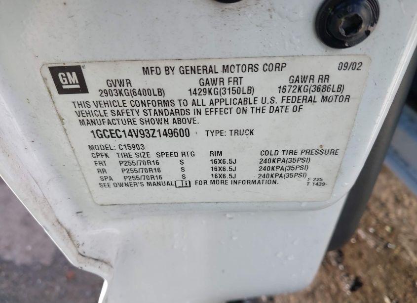 Photo 9 of 2003 Chevrolet Silverado 1500 WORK TRUCK (VIN 1GCEC14V93Z149600)