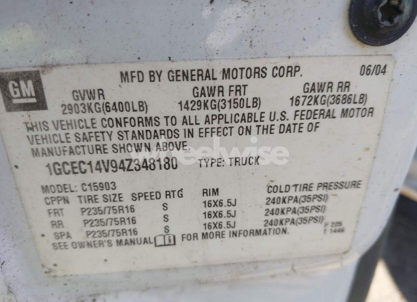 Photo 9 of 2004 Chevrolet Silverado 1500 WORK TRUCK (VIN 1GCEC14V94Z348180)
