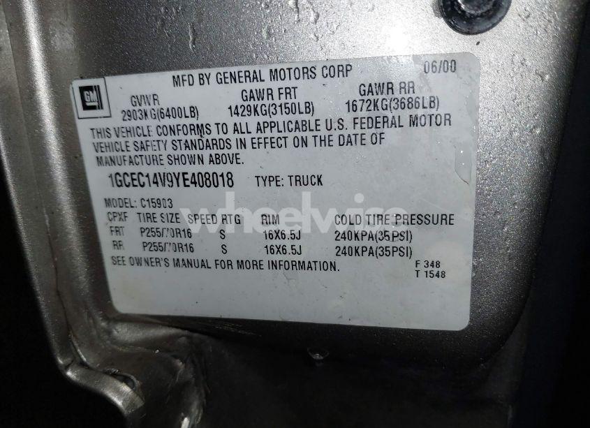 Photo 9 of 2000 Chevrolet Silverado 1500 (VIN 1GCEC14V9YE408018)