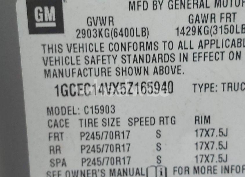 Photo 9 of 2005 Chevrolet Silverado 1500 WORK TRUCK (VIN 1GCEC14VX5Z165940)