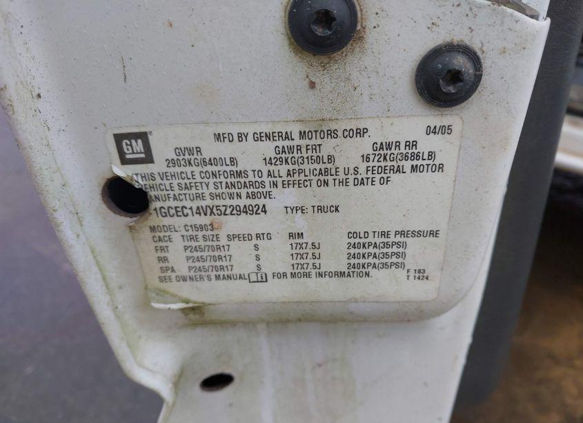 Photo 9 of 2005 Chevrolet Silverado 1500 WORK TRUCK (VIN 1GCEC14VX5Z294924)