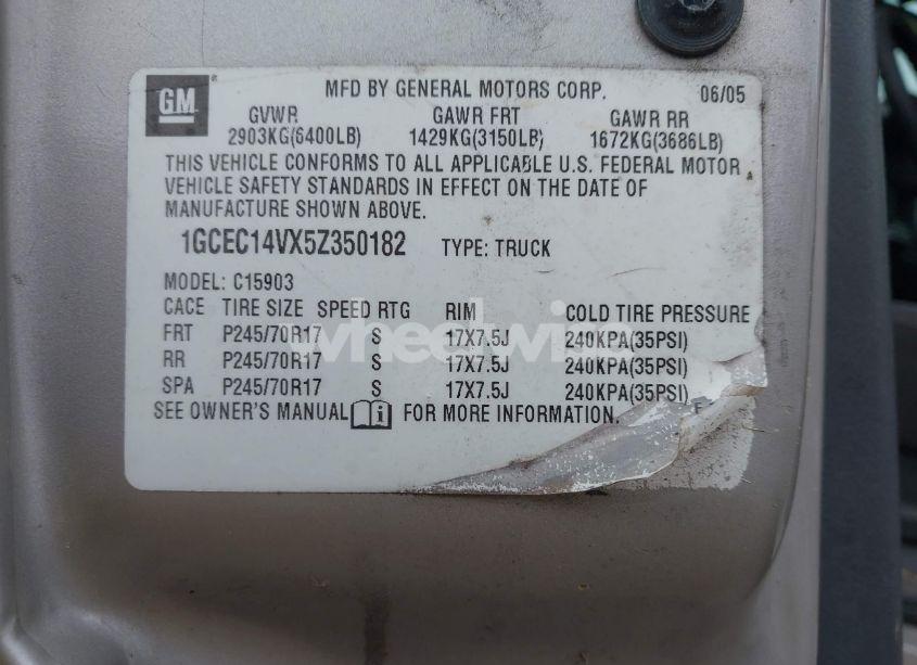 Photo 9 of 2005 Chevrolet Silverado 1500 WORK TRUCK (VIN 1GCEC14VX5Z350182)