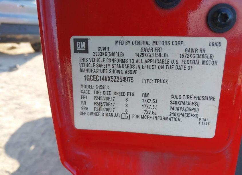 Photo 9 of 2005 Chevrolet Silverado 1500 WORK TRUCK (VIN 1GCEC14VX5Z354975)