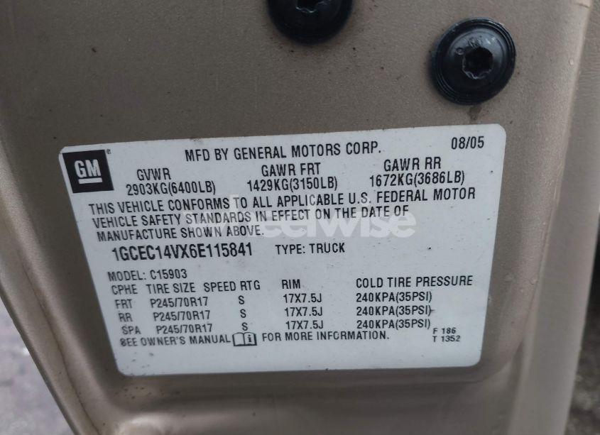 Photo 9 of 2006 Chevrolet Silverado 1500 WORK TRUCK (VIN 1GCEC14VX6E115841)