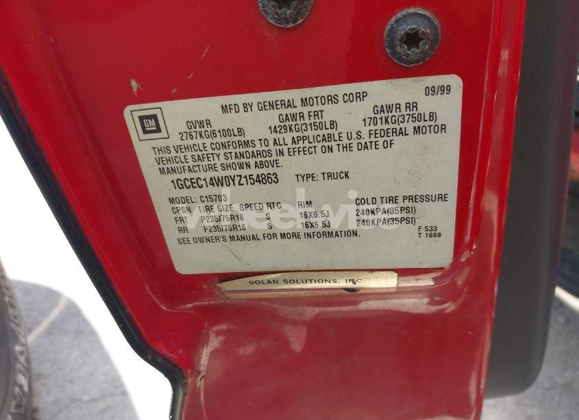 Photo 9 of 2000 Chevrolet Silverado 1500 (VIN 1GCEC14W0YZ154863)