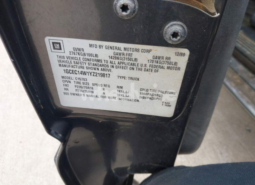 Photo 9 of 2000 Chevrolet Silverado 1500 (VIN 1GCEC14W1YZ219817)