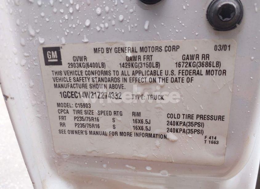 Photo 9 of 2001 Chevrolet Silverado 1500 (VIN 1GCEC14W21Z274332)