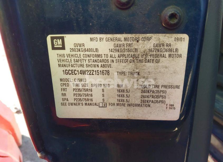 Photo 9 of 2002 Chevrolet Silverado 1500 COMMERCIAL (VIN 1GCEC14W22Z151678)