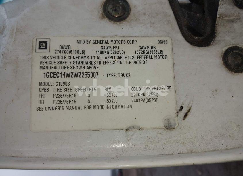 Photo 9 of 1998 Chevrolet C1500 FLEETSIDE W/T (VIN 1GCEC14W2WZ265007)