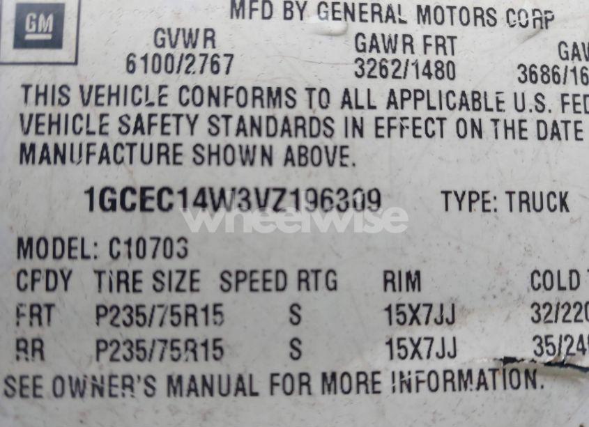 Photo 9 of 1997 Chevrolet C1500 FLEETSIDE W/T (VIN 1GCEC14W3VZ196309)