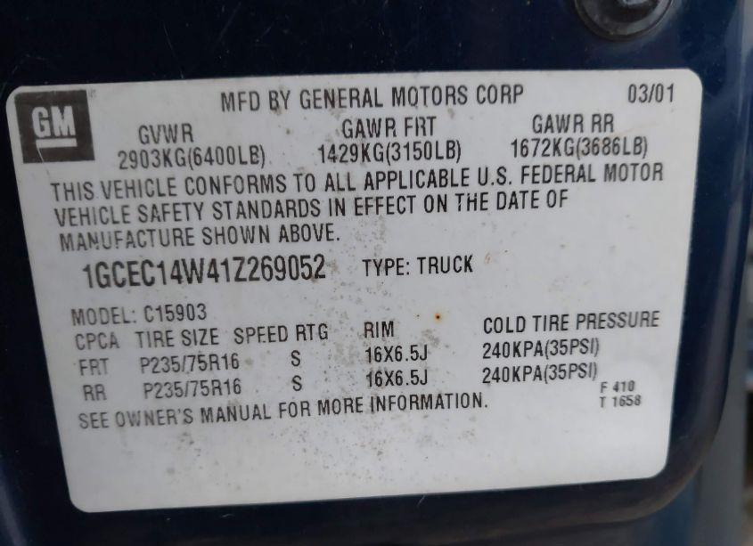 Photo 9 of 2001 Chevrolet Silverado 1500 (VIN 1GCEC14W41Z269052)