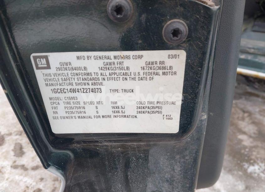 Photo 9 of 2001 Chevrolet Silverado 1500 (VIN 1GCEC14W41Z274073)